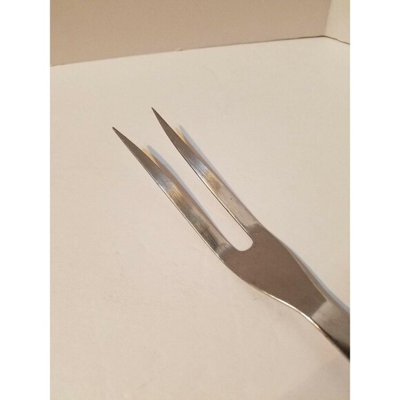 Vintage Pyramid Stainless Steel 11 3/4" Meat Fork Red Brown Handle - Picture 3 of 7